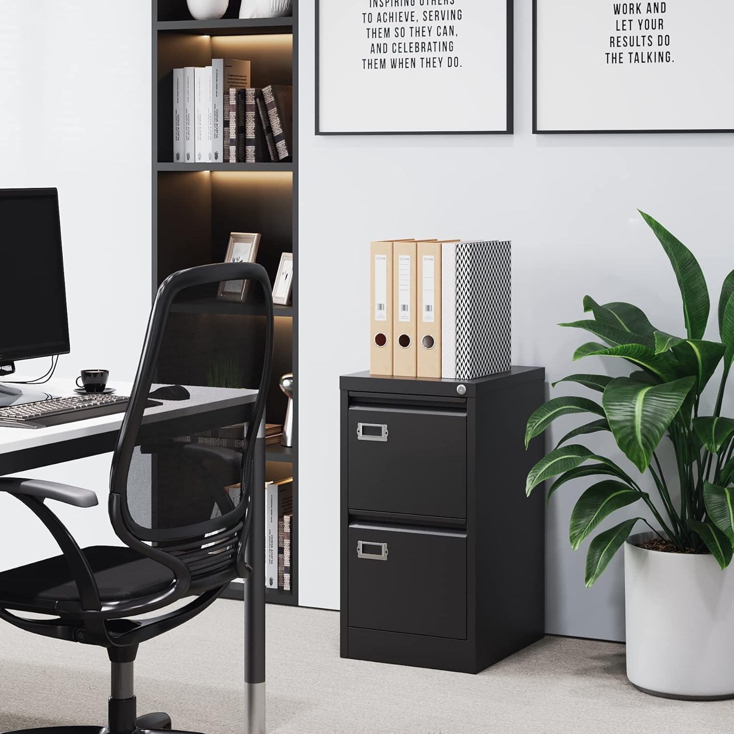 2 Drawer File Cabinet with Lock Metal Vertical Filing Storage Cabinet Office Home Steel Vertical File Cabinets for A4 Legal/Letter Size Narrow File Cabinet Locked,Assembly Required - Image 2