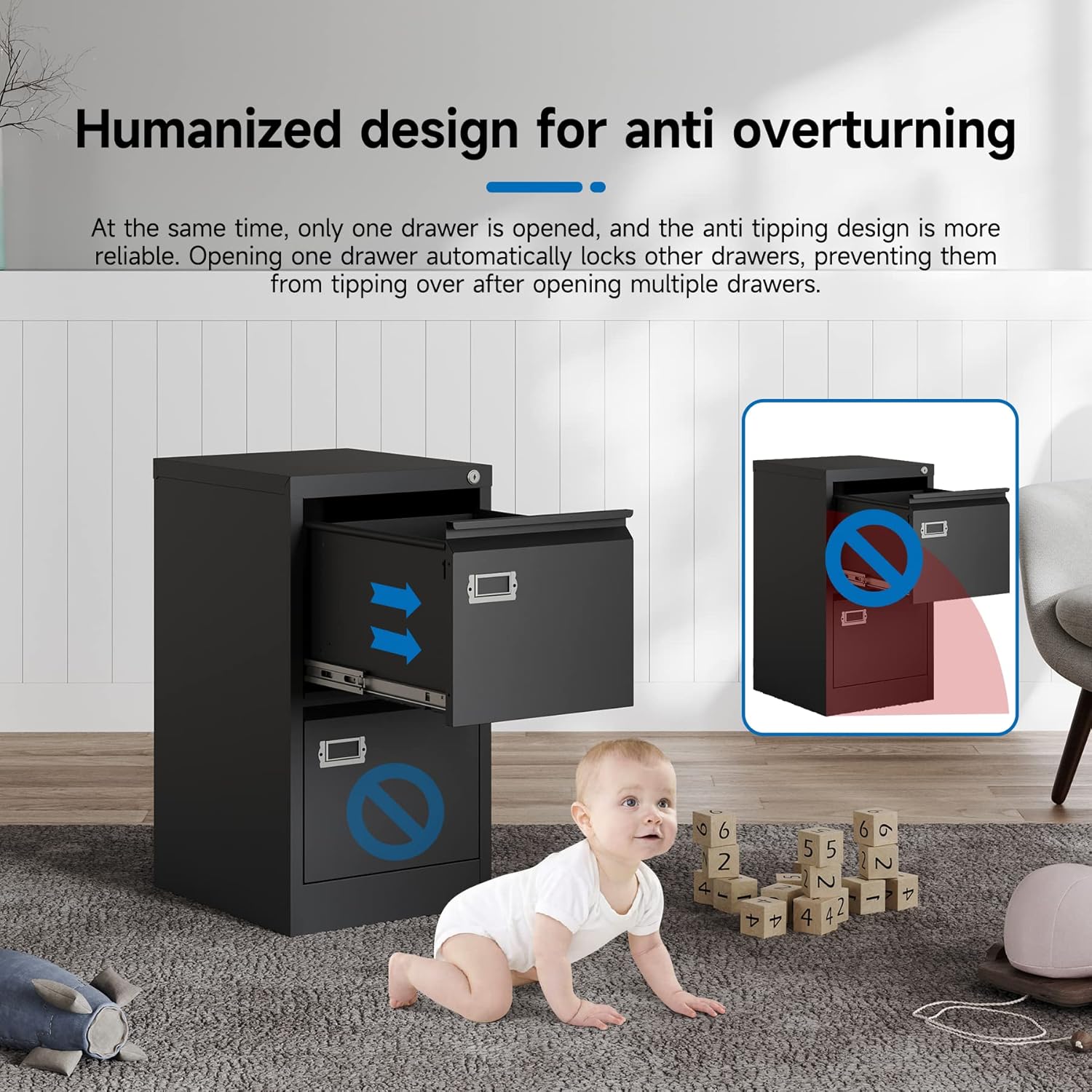 2 Drawer File Cabinet with Lock Metal Vertical Filing Storage Cabinet Office Home Steel Vertical File Cabinets for A4 Legal/Letter Size Narrow File Cabinet Locked,Assembly Required - Image 4