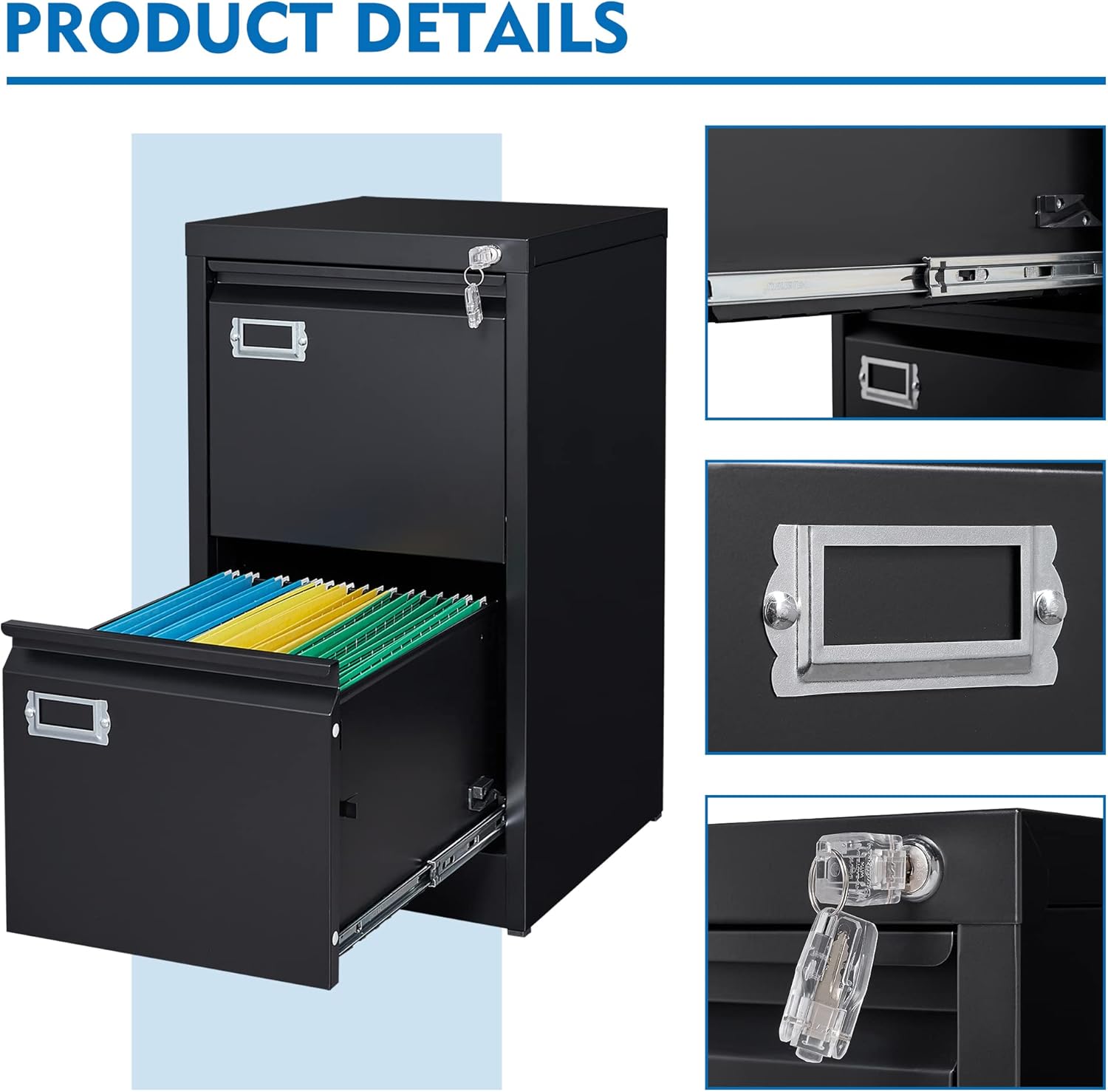 2 Drawer File Cabinet with Lock Metal Vertical Filing Storage Cabinet Office Home Steel Vertical File Cabinets for A4 Legal/Letter Size Narrow File Cabinet Locked,Assembly Required - Image 8