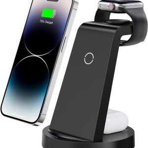 3 in 1 Charging Station for iPhone, Wireless Charger for iPhone 16 15 14 13 12 11 X Pro Max & Apple Watch - Wireless Charging Station for AirPods 4 3 Pro