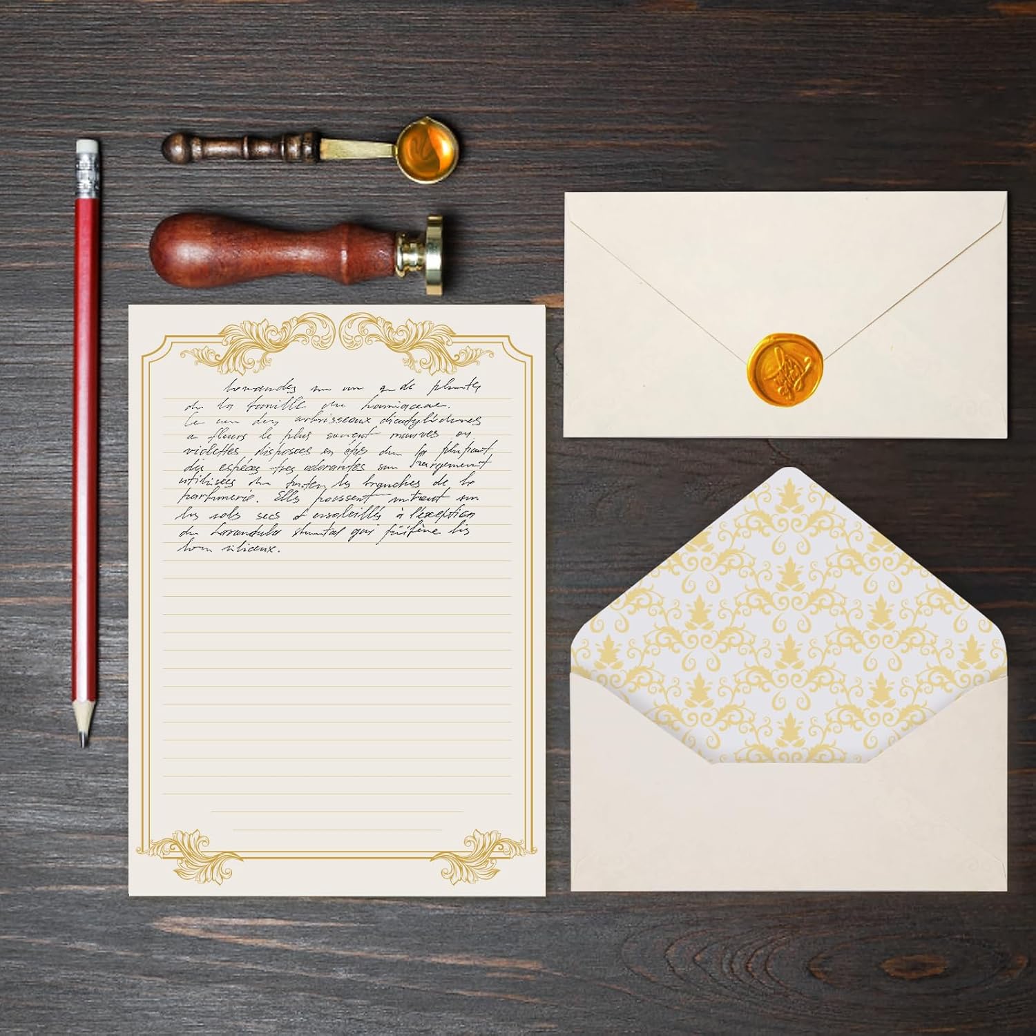 90 Pieces Stationery Set with Envelopes (60 Vintage-Style Paper Sheets + 30 Envelopes), Gold Border Letter Writing Paper and Envelopes for Love Letter, Party Invitations - Image 2