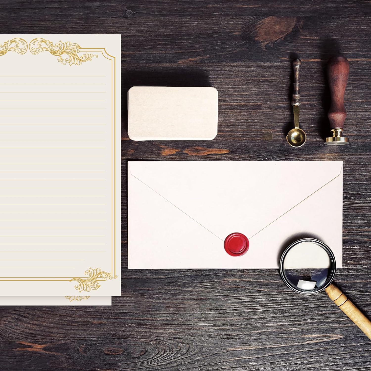 90 Pieces Stationery Set with Envelopes (60 Vintage-Style Paper Sheets + 30 Envelopes), Gold Border Letter Writing Paper and Envelopes for Love Letter, Party Invitations - Image 7