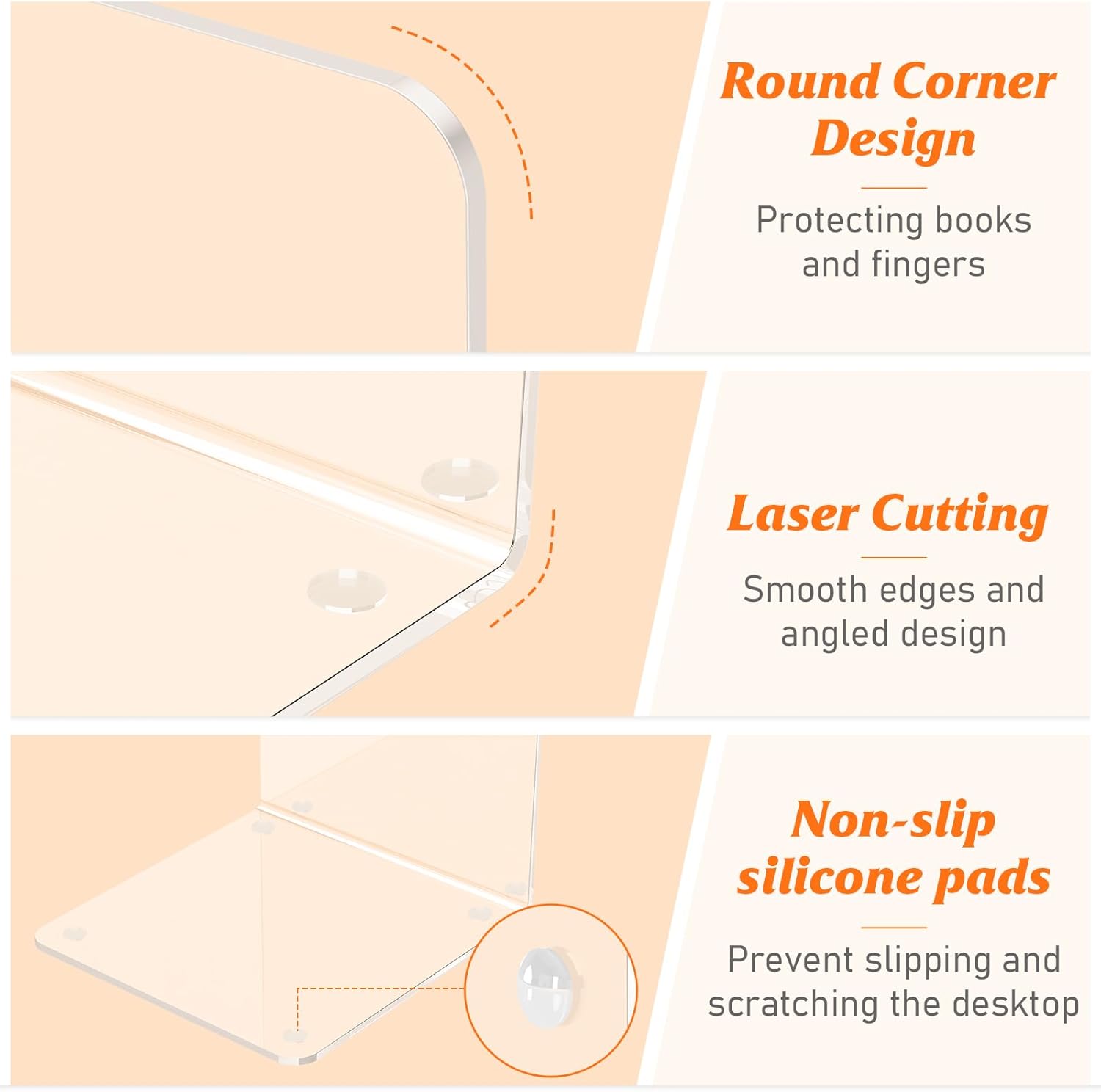 Acrylic Bookends 4 Pcs, Clear Book Ends for Shelves, Transparent Bookend Organizer, Book Holder Stand Decorative, Book Stoppers for Heavy Duty Books, CD, File, Video Games - Image 3