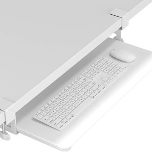 Keyboard Tray Under Desk, Pull Out Keyboard & Mouse Tray with C-clamp, 25.6 Excluding Clamps (30 Including Clamps) x 11.8 Inch Steady Slide-Out Computer Drawer for Typing, White