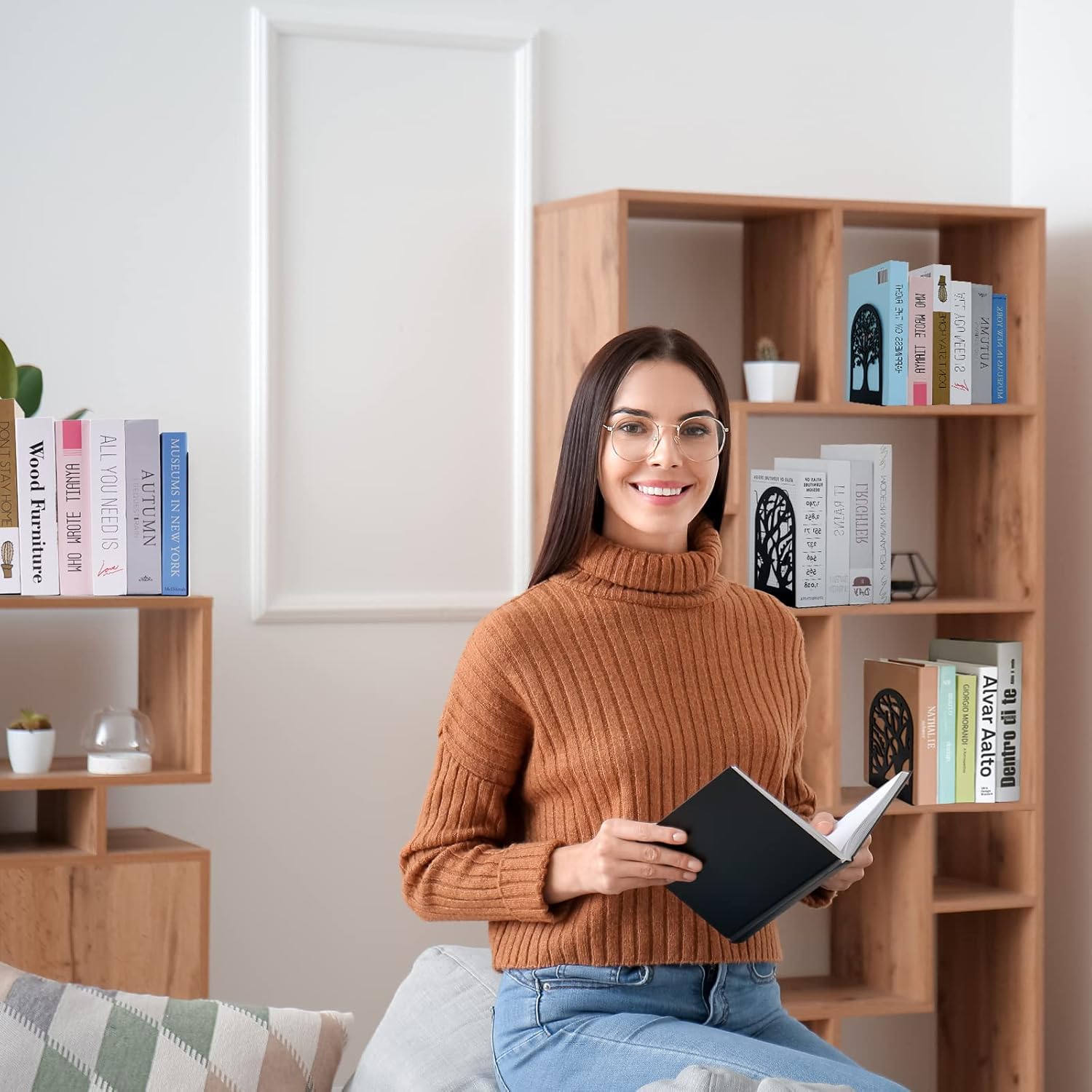 EOOUT Bookends for Shelves Decorative, 5 Pairs of Tree Bookends Supports, Black Metal Book Stoppers for Heavy Books, Heavy Duty Book Ends for Home Office School. - Image 6