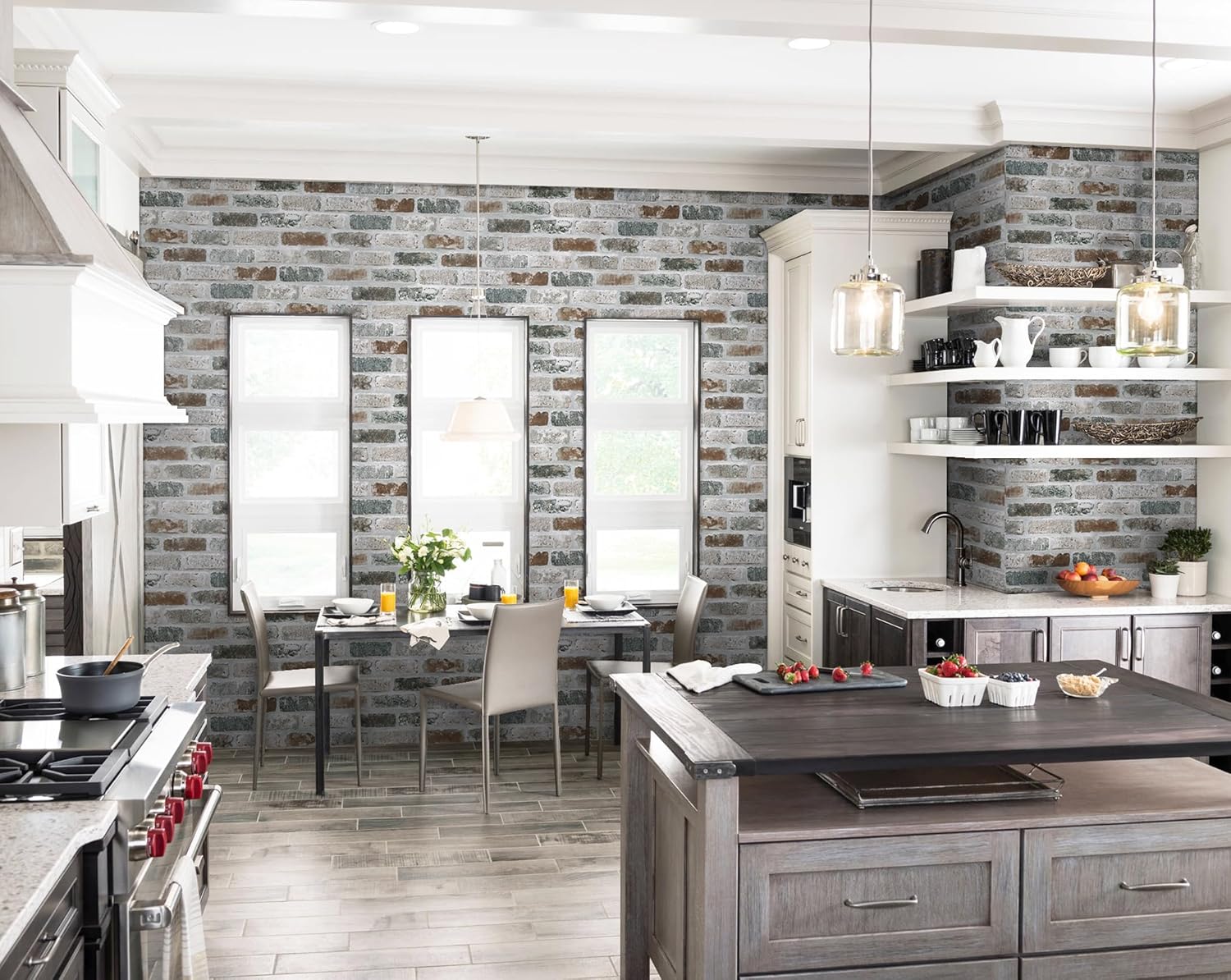 Guvana 17.3"×118" Brick Wallpaper Red/Blue/Grey Brick Peel and Stick Wallpaper 3D Vintage Brick Contact Paper Self Adhesive Removable Contact Paper Faux Brick Texture Wallpaper for Bedroom Decor - Image 2