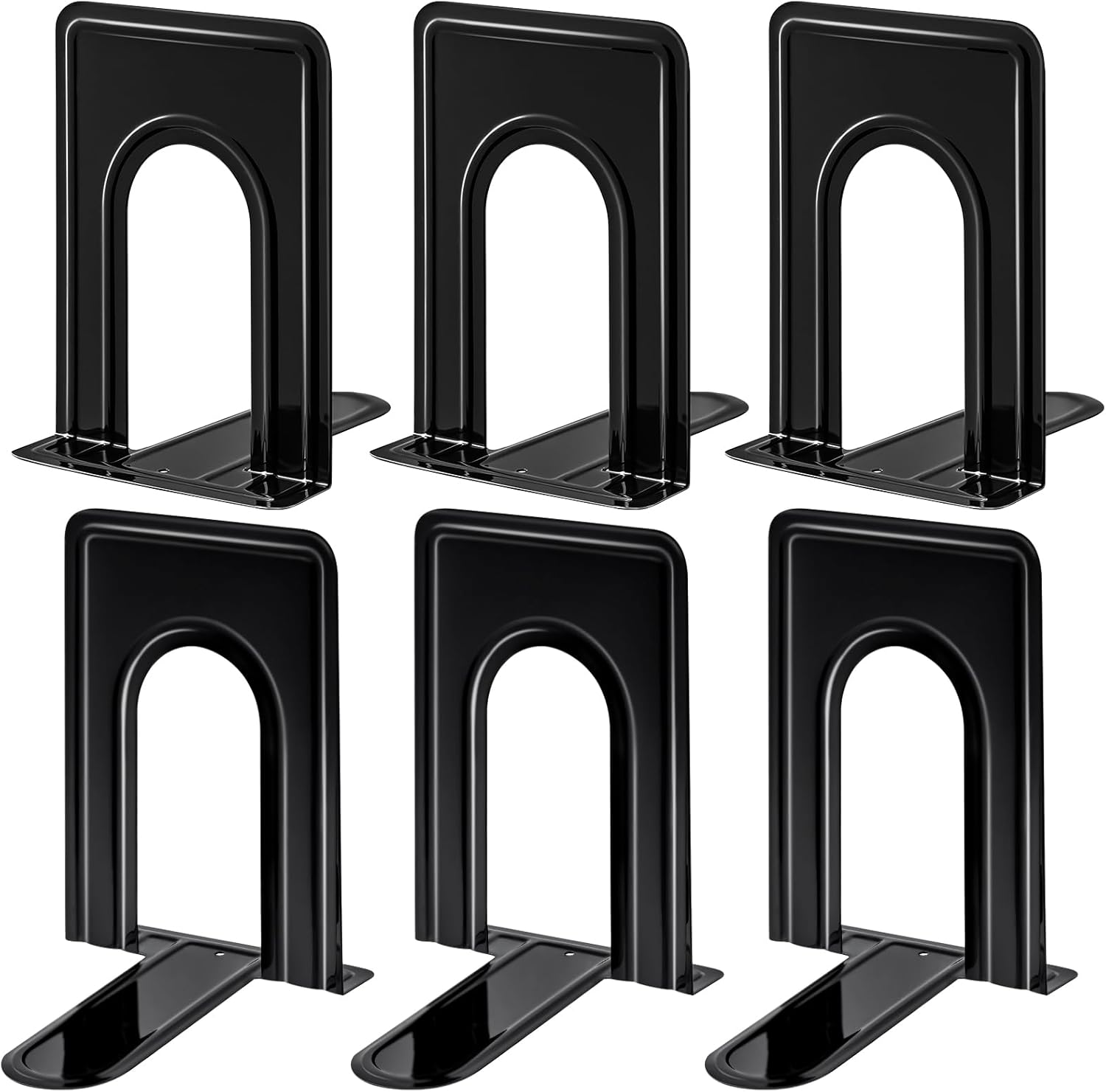 HappyHapi Bookends, Book Ends, Metal Bookend for Shelves, Non-Skid Book End to Hold Books, Black Book Stopper/Holder for Office Home Kitchen, 5.7X 4.9 X 6.5 in, 3 Pair(6 Pcs, Large)