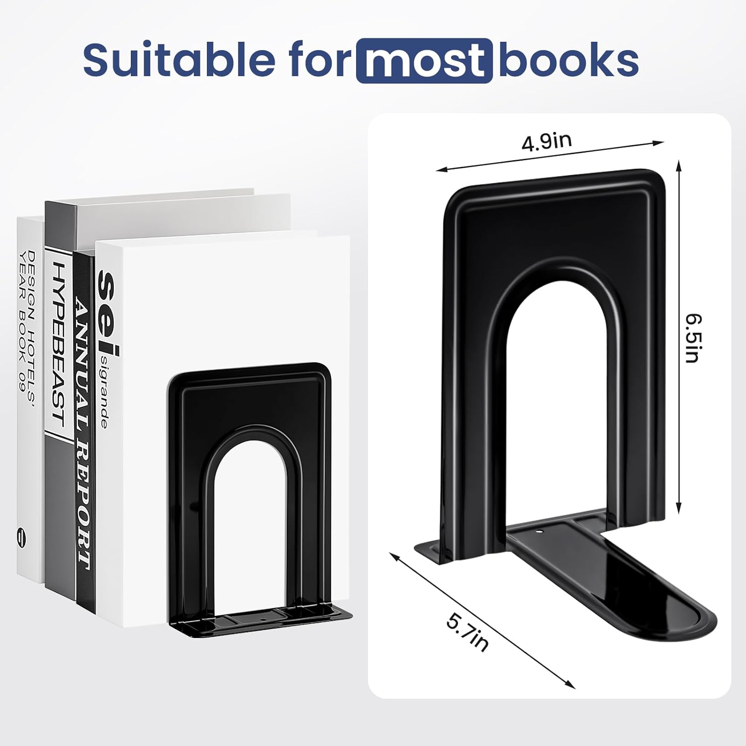 HappyHapi Bookends, Book Ends, Metal Bookend for Shelves, Non-Skid Book End to Hold Books, Black Book Stopper/Holder for Office Home Kitchen, 5.7X 4.9 X 6.5 in, 3 Pair(6 Pcs, Large) - Image 3