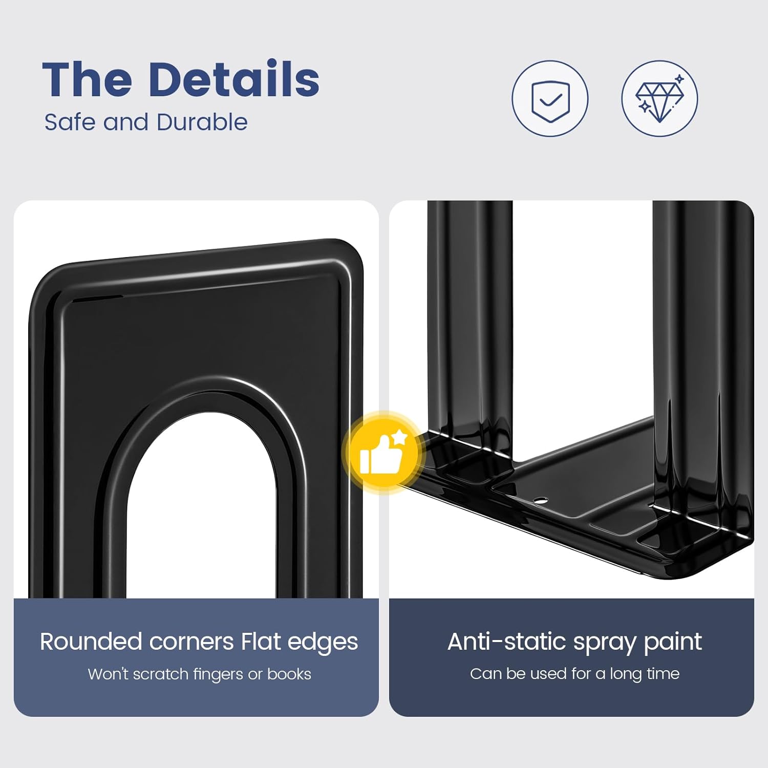 HappyHapi Bookends, Book Ends, Metal Bookend for Shelves, Non-Skid Book End to Hold Books, Black Book Stopper/Holder for Office Home Kitchen, 5.7X 4.9 X 6.5 in, 3 Pair(6 Pcs, Large) - Image 5