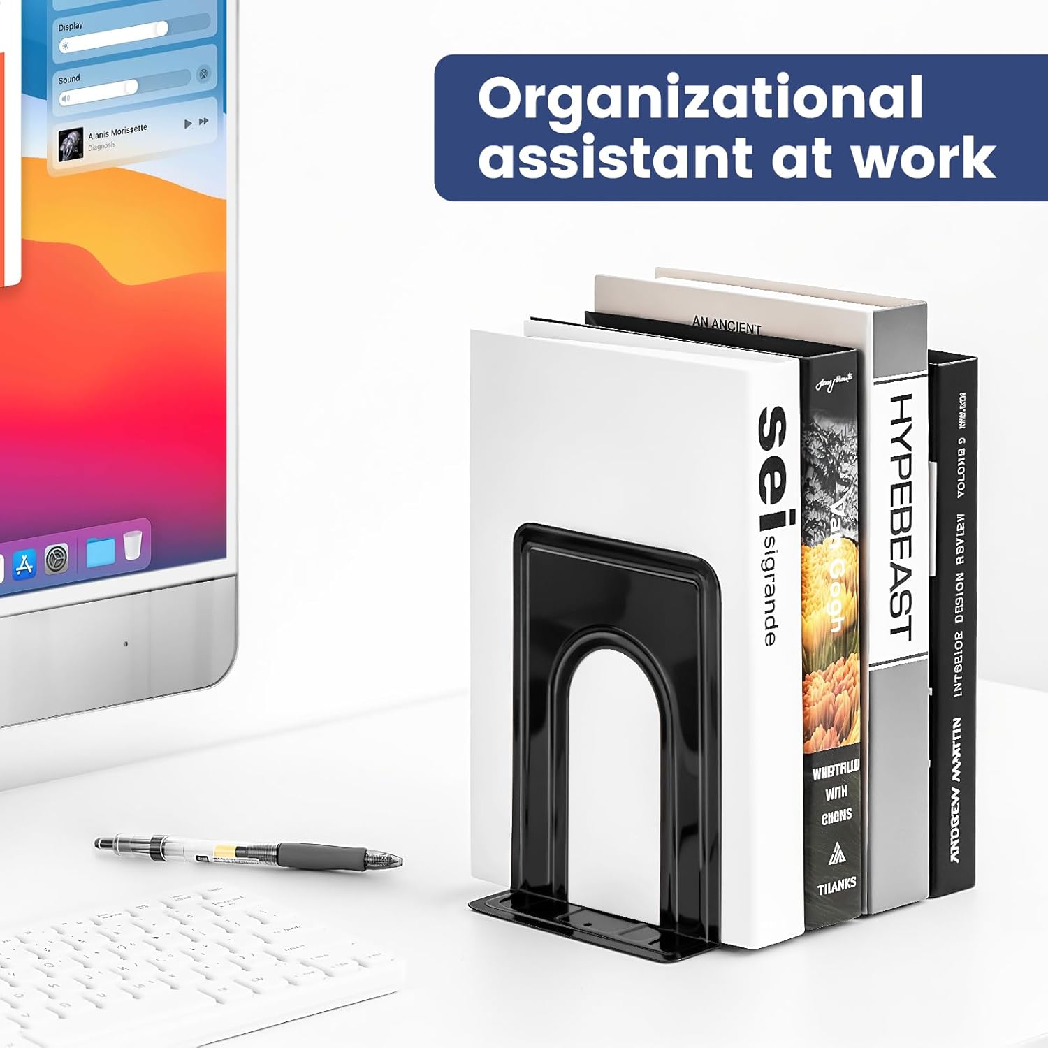 HappyHapi Bookends, Book Ends, Metal Bookend for Shelves, Non-Skid Book End to Hold Books, Black Book Stopper/Holder for Office Home Kitchen, 5.7X 4.9 X 6.5 in, 3 Pair(6 Pcs, Large) - Image 6