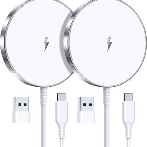 Magnetic Wireless Charger 15W Fast Mag Safe Charger for Cell Phone 16 Pro Max/16 Pro/16 Plus/16/15/14/13/12 Series 2 Pack Charging Pad for AirPods 3/2/Pro 2/Pro Mag-Safe Original Replacement