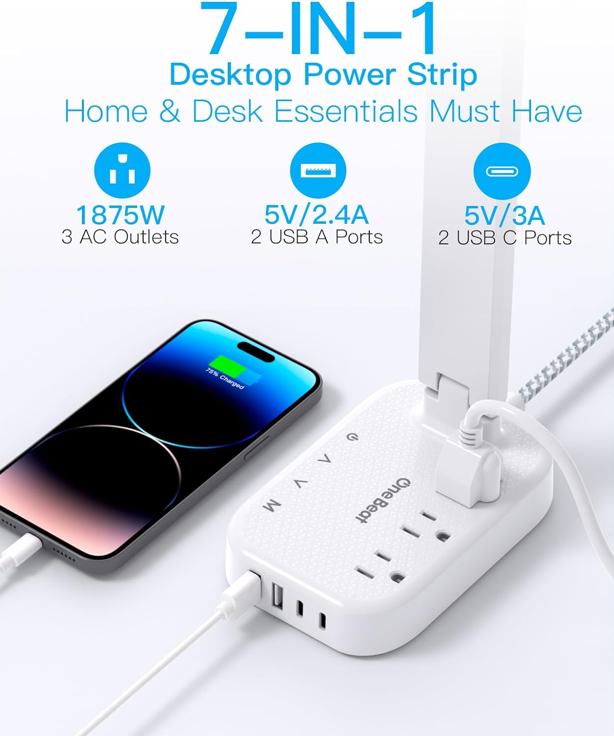 Power Strip with LED Desk Lamp, 3 Outlets 4 USB Ports(2 USBC) 4 Modes 5 Level Touch Lamp Small Desk Lamp for Home Office Bedroom Bedside, Study Reading Light, 5ft Extension Cord, Dorm Room Essentials - Image 2
