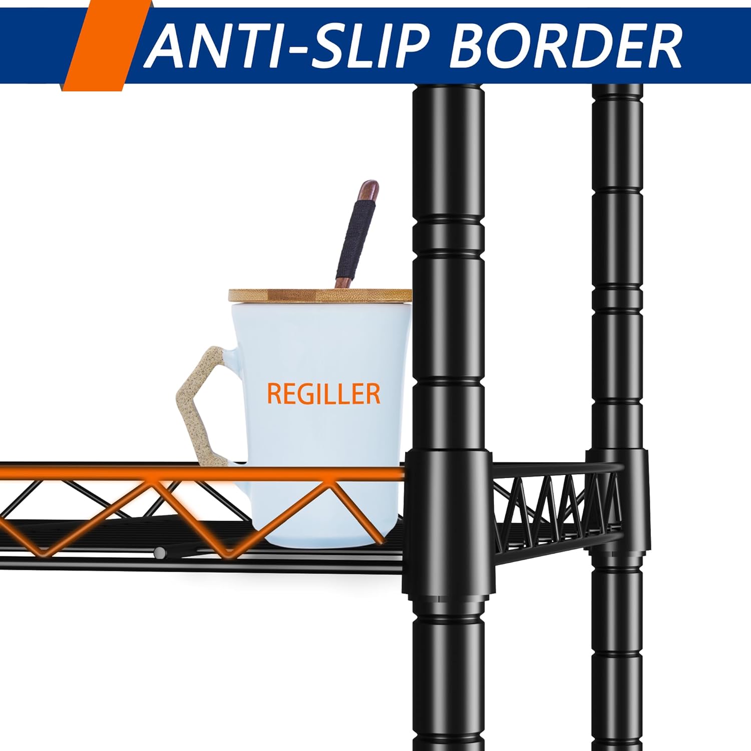 REGILLER 5-Wire Shelving Metal Storage Rack Adjustable Shelves, Standing Storage Shelf Units for Laundry Bathroom Kitchen Pantry Closet(Black, 16.6L x 11.8W x 53.5H) - Image 6