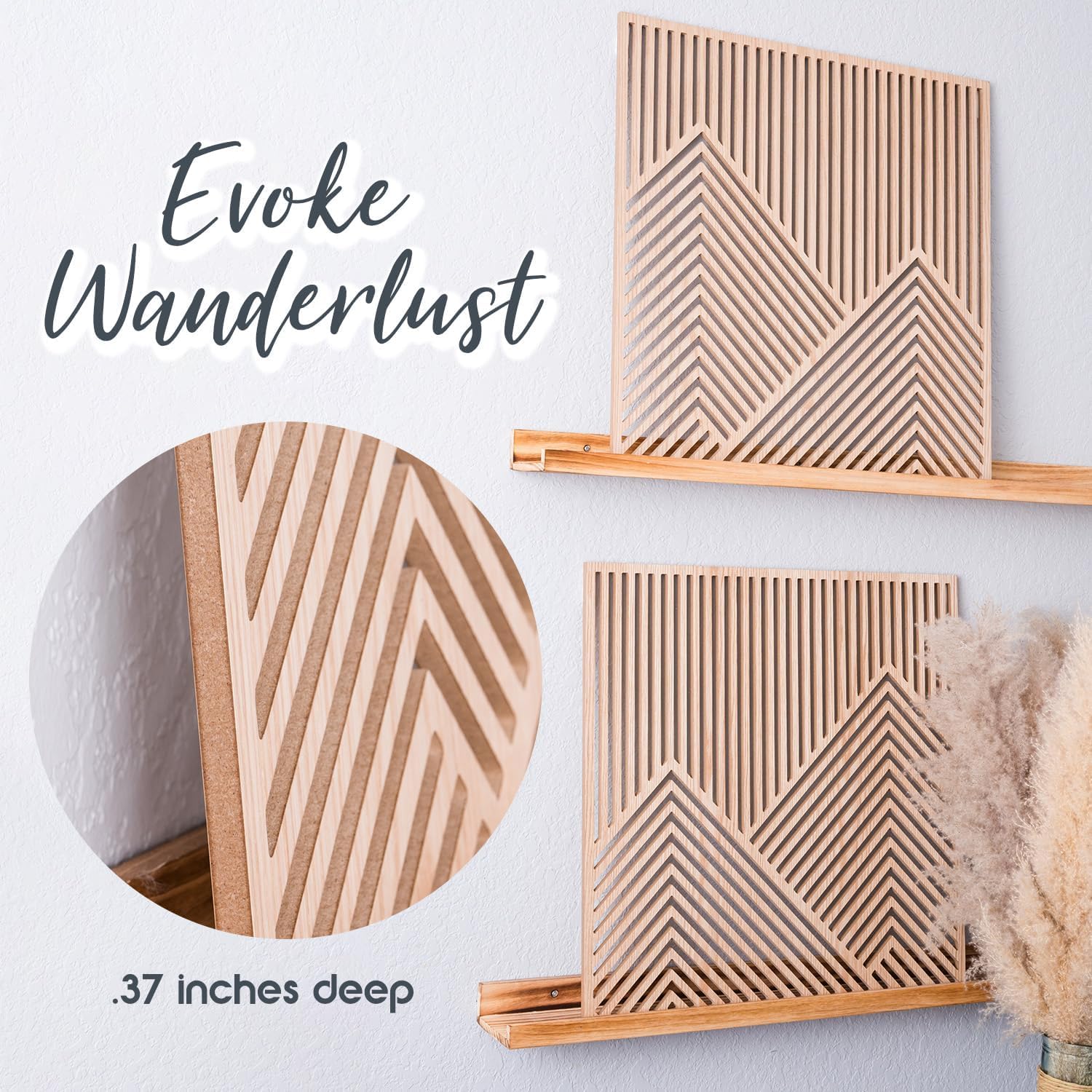 SnugLife 2 Pcs Wood Mountain Wall Art - Modern Wooden Panel Mountain Wall Decor, Decorative Forest Nature Abstract Line Minimalist Wall Art for Living Room Bedroom Farmhouse - Large 23.5”x23.5” - Image 4