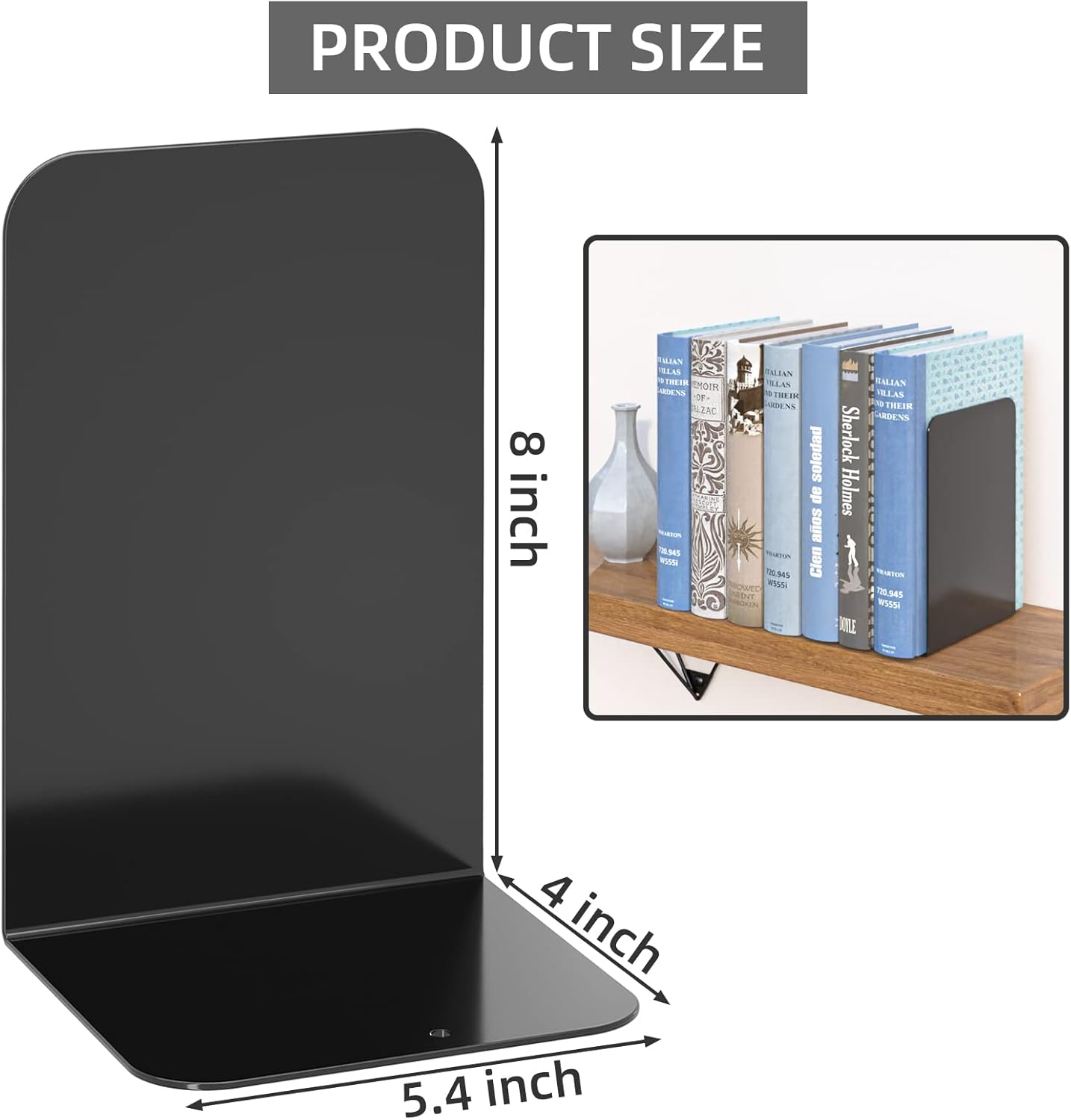 VFINE Bookends 1 Pair, Bookends for Shelves, Metal Black Book Ends for Shelves, Book Ends for Heavy Books, Book Shelf Holder for Home Office - Image 2