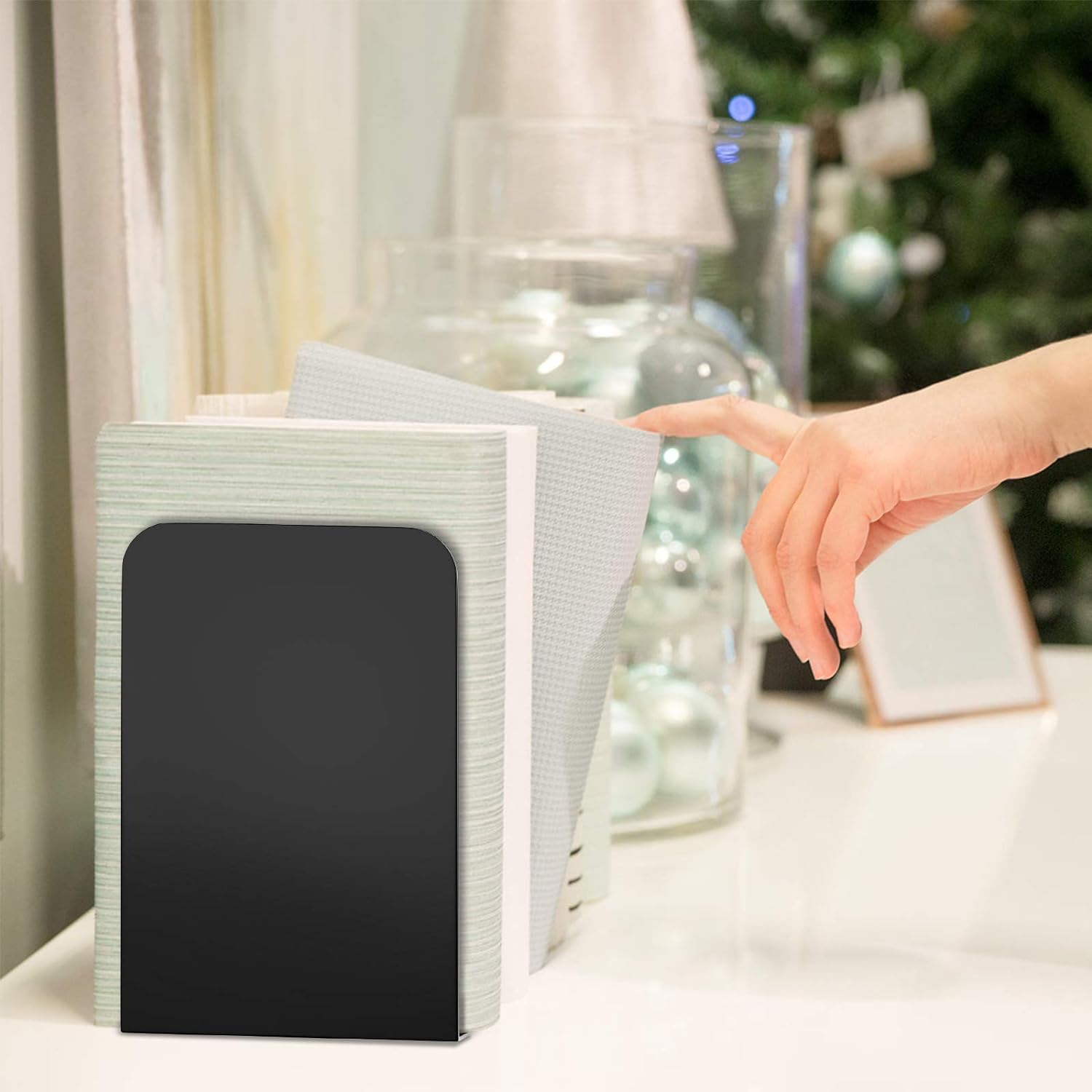 VFINE Bookends 1 Pair, Bookends for Shelves, Metal Black Book Ends for Shelves, Book Ends for Heavy Books, Book Shelf Holder for Home Office - Image 5