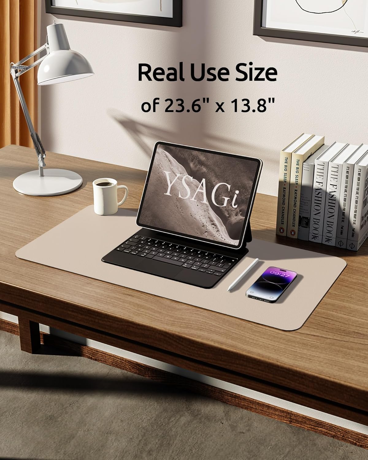 YSAGi Leather Desk Pad Protector, Office Desk Mat, Large Mouse Pad, Non-Slip PU Leather Desk Blotter, Laptop Desk Pad, Waterproof Desk Writing Pad for Office and Home (Eggshell, 23.6" x 13.8") - Image 5